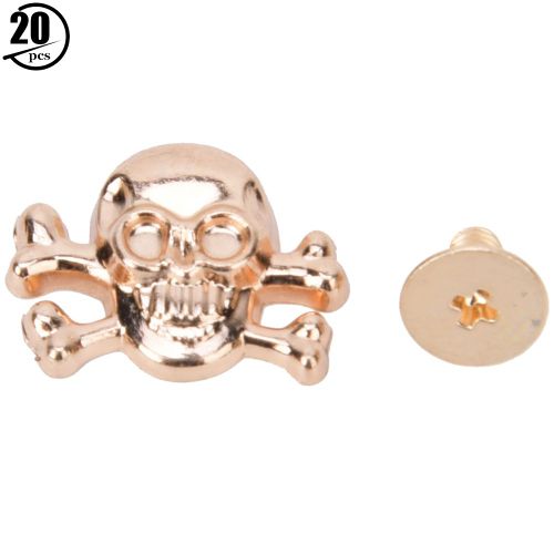 Lot de 20 tetes de mort punk a faire soi-meme, 15 mm, avec rivets en os, ornements gothiques et accessoires de bagages, tete fantome avec os dore