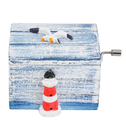 Boite a musique en bois a manivelle, style mediterraneen, decoration d'interieur, jouet musical pour enfants, cadeau (phare, mouette)