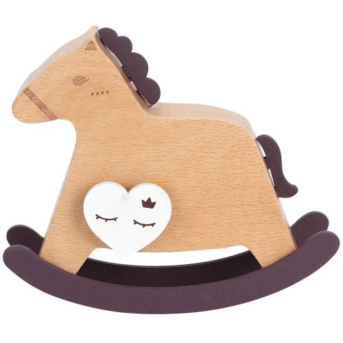 Boite a musique en forme de cheval a bascule en bois de hetre naturel, cadeau d'anniversaire artisanal (D)