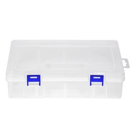 Boite de rangement en plastique transparent D306, organisateur de bijoux, conteneur d'outils et de quincaillerie, boucle bleue