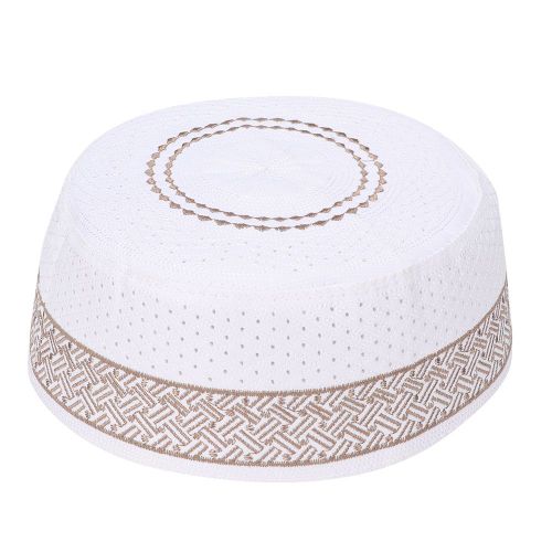 Chapeau De Priere Musulman En Polyester Et Coton Melange, Broderie Pour Homme (Cafe 58 Cm)