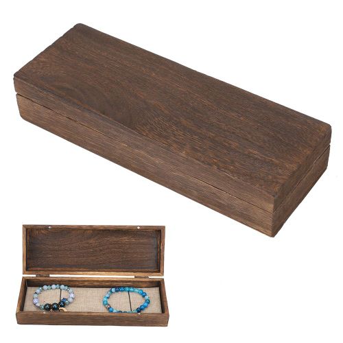 Boite de rangement de style retro, boite de rangement carree haut de gamme pour bijoux, coffre cire a usages multiples, boite rectangulaire (couvercle a rabat) : 25 x 9 x 5 cm