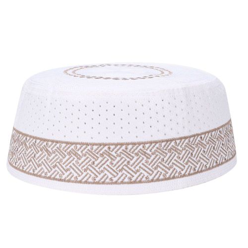 Chapeau De Priere Musulman En Polyester Et Coton Melange, Broderie Pour Homme (Cafe 57 Cm)