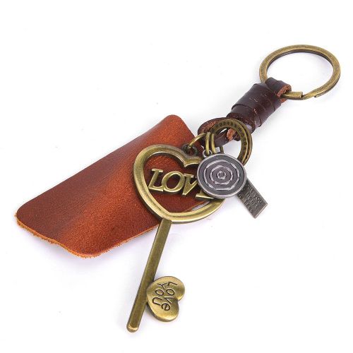 Porte-cles retro en cuir de vache avec motif cour, tricot, decoration a suspendre pour sac a main