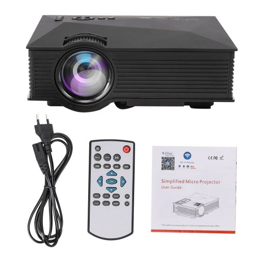 Mini projecteur LED 1080P HD portable noir avec telecommande infrarouge, outil home cinema 110-240VEU
