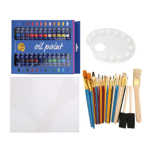 Ensemble de 51 pieces de peinture a l'huile en plastique pour etudiants, papeterie scolaire, fournitures artistiques professionnelles pour peintres