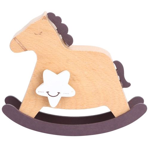 Boite a musique en forme de cheval a bascule en bois de hetre naturel, cadeau d'anniversaire artisanal (B)