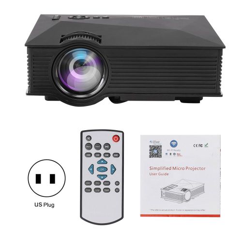 Mini projecteur LED 1080P HD portable noir avec telecommande infrarouge, outil home cinema 110-240VUS