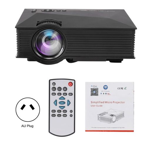 Mini projecteur LED 1080P HD portable noir avec telecommande infrarouge, outil home cinema 110-240VAU