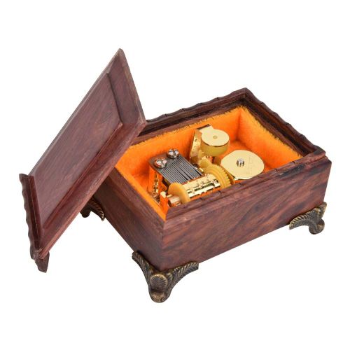 Boite a musique a ressort en bois rouge antique, boite a musique classique creative (Canon)