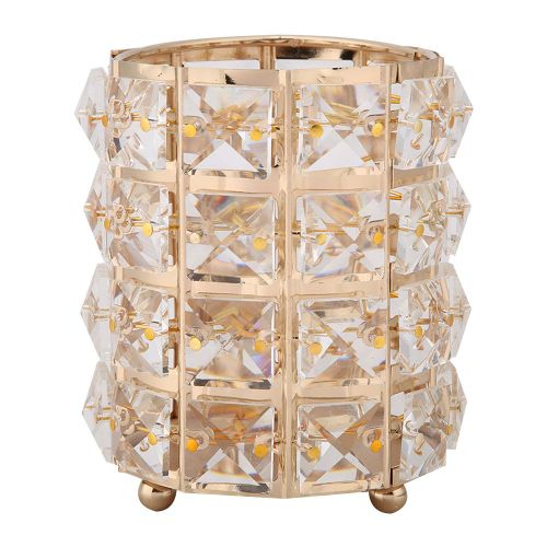 Pot A Crayons En Cristal De Roche Dore De Style Europeen 9 X 11 Cm, Decoration De Bureau