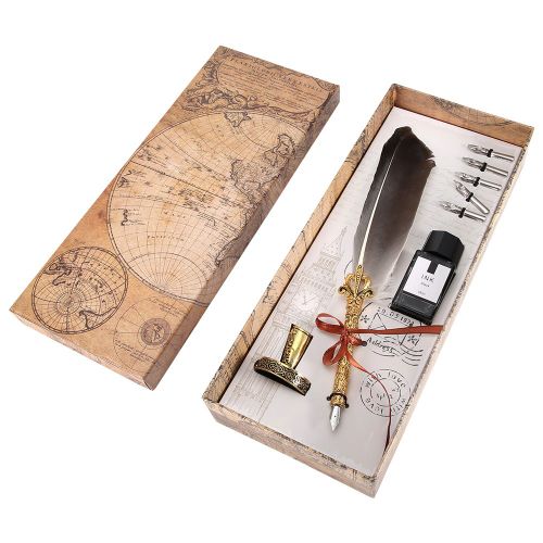 Stylo plume retro vintage en acier inoxydable, plume de calligraphie, cadeau (gris)