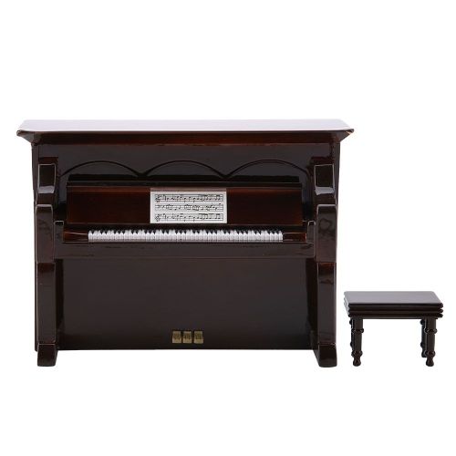 Boite a musique en forme de piano a queue, a remonter, en bois, ornements, cadeaux (marron)