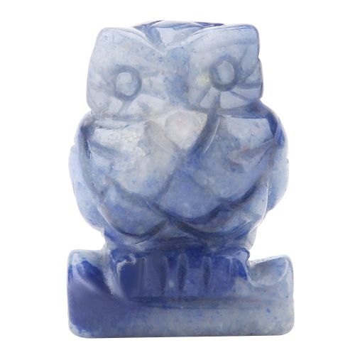 Magnifique Figurine De Hibou Sculptee En Cristal Transparent Naturel (Bleu)
