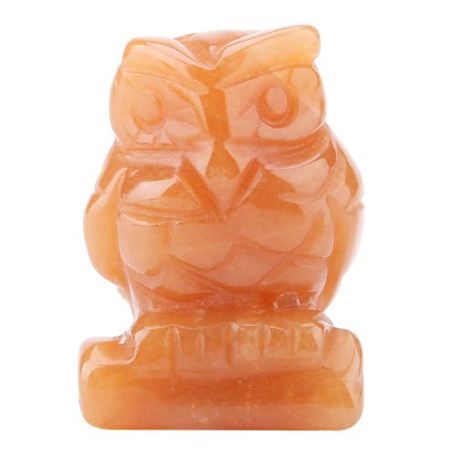 Magnifique Figurine De Hibou Sculptee En Cristal Transparent Naturel (Rouge)