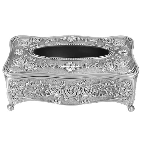 Boite a mouchoirs rectangulaire en metal retro avec rose sculptee pour la decoration de la maison