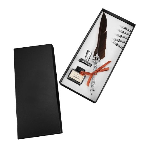 Stylo plume retro vintage en acier inoxydable, plume de calligraphie, stylo a encre (marron)