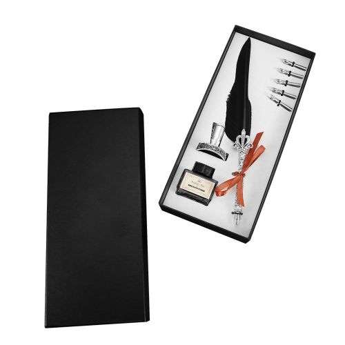 Stylo plume retro vintage en acier inoxydable, plume de calligraphie, stylo a encre (noir)