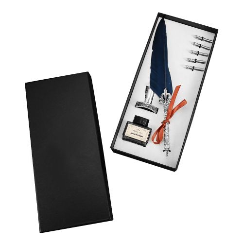 Stylo plume retro vintage en acier inoxydable, plume de calligraphie, stylo a encre (bleu marine)