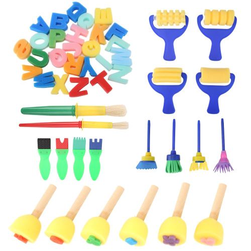 Lot de 46 pinceaux a peinture en eponge pour enfants, rouleau, lettres majuscules, outil de peinture educatif, jouet