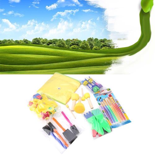 Kit de 28 eponges de peinture, pinceaux, rouleaux, moules, outils de peinture pour enfants, jouets educatifs