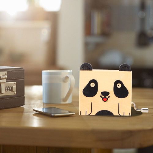 Boite a musique a manivelle en bois avec motif animal de dessin anime mignon, jouet cadeau pour enfants, motif panda