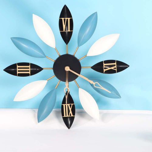 Horloge murale romaine en forme de feuille de fer (58 cm, main doree, ocean)