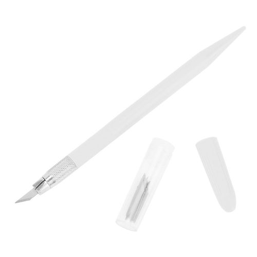Couteau a graver pour tampons en caoutchouc, stylo a graver pour film sur bois, outils manuels avec 12 lames (blanc)