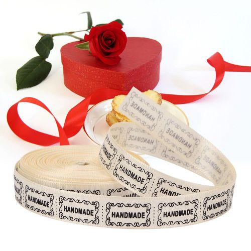 Ruban Imprime De 10 Metres (1,3 Cm) Avec Mots Anglais, Ceinture Faite A La Main Pour Fete (Beige)