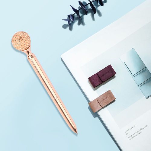 Stylo A Bille Pivotant En Metal Colore, Decoration Diamant, Fournitures D'ecriture (Or Rose)