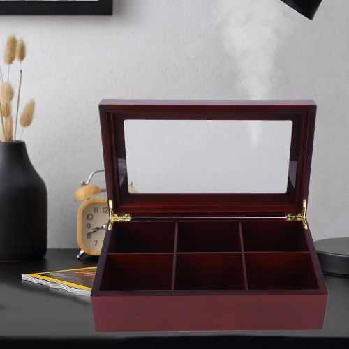 Boite a the en bois a 6 compartiments, boite de rangement pour the et cafe
