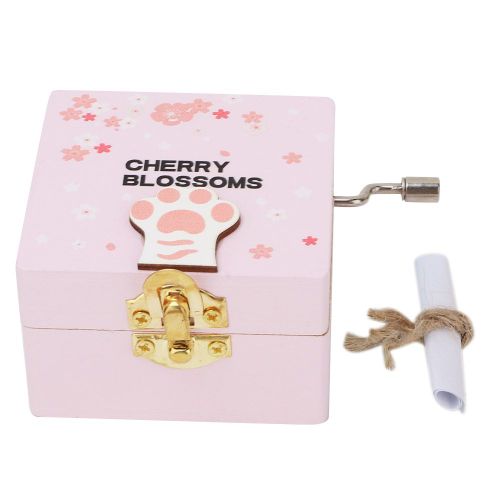 Boite a musique a manivelle en forme de griffe de chat, cadeau d'anniversaire delicat, decoration d'interieur (rose)