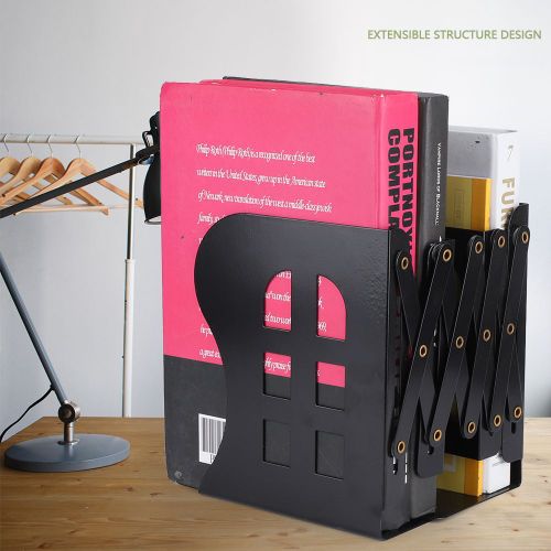 Porte-revues reglable en acier inoxydable, organiseur de livres extensible, serre-livres en metal (noir)