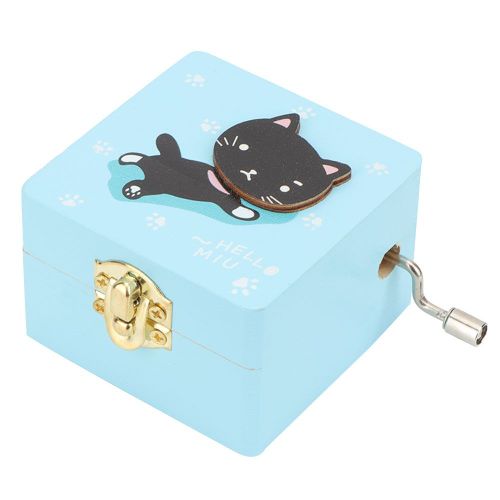 Boite a musique a manivelle en forme d'animal de dessin anime, decoration de bureau, jouet pour enfants, cadeau (bleu)