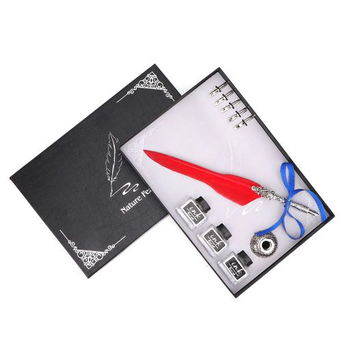Coffret cadeau de 8 stylos a plume de calligraphie retro (rouge)