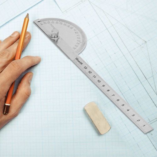 Rapporteur d'angle en acier inoxydable, regle de mesure de 0 a 180 degres (150 mm)