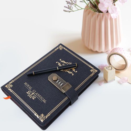 Carnet de notes retro avec mot de passe et couverture en cuir synthetique