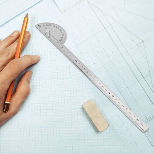 Rapporteur d'angle en acier inoxydable, regle de mesure de 0 a 180 degres (300 mm)