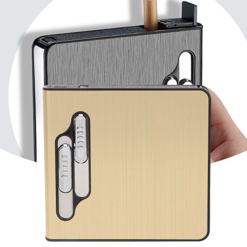 Etui a cigarettes portable 20 pieces avec chargeur USB et briquet electronique (dore)