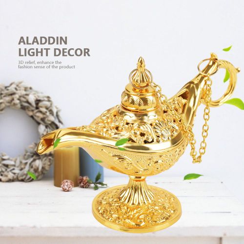 Lampe a souhaits retro rare de couleur Aladdin, genie magique, pot a collectionner (dore)