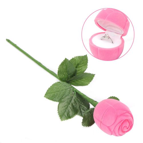 Boite A Bagues En Forme De Tete De Rose Avec Longue Poignee, Fleur A Longue Tige Pour Mariage, Saint-Valentin, Rose