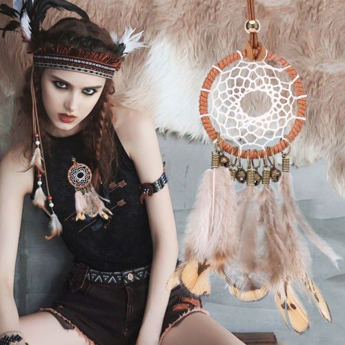 Collier decoratif en forme de cloche et de plumes, attrape-reves fait a la main, cadeau ethnique