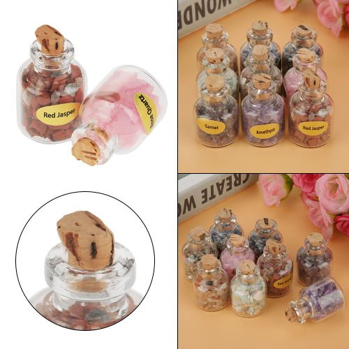 Ensemble De 9 Bouteilles D'echantillons Mineraux Et De Pierres Polies En Cristal