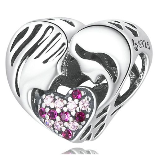 Charme Best-Shop Pendentif Argent 925 Femme Mère Et Fille Silhouette Coeur D'amour Bead Compatibles Marque Bracelets Et Colliers