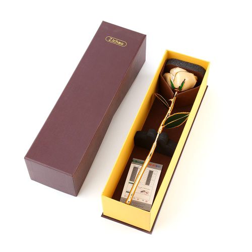 Rose A Longue Tige En Or 24 Carats, Ornement A Poignee Droite, Cadeau Artisanal