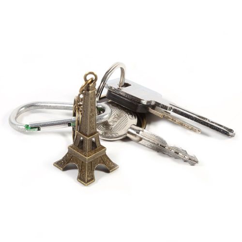 Lot de 10 porte-cles Tour Eiffel en metal couleur bronze, hauteur 5 cm, modele creatif