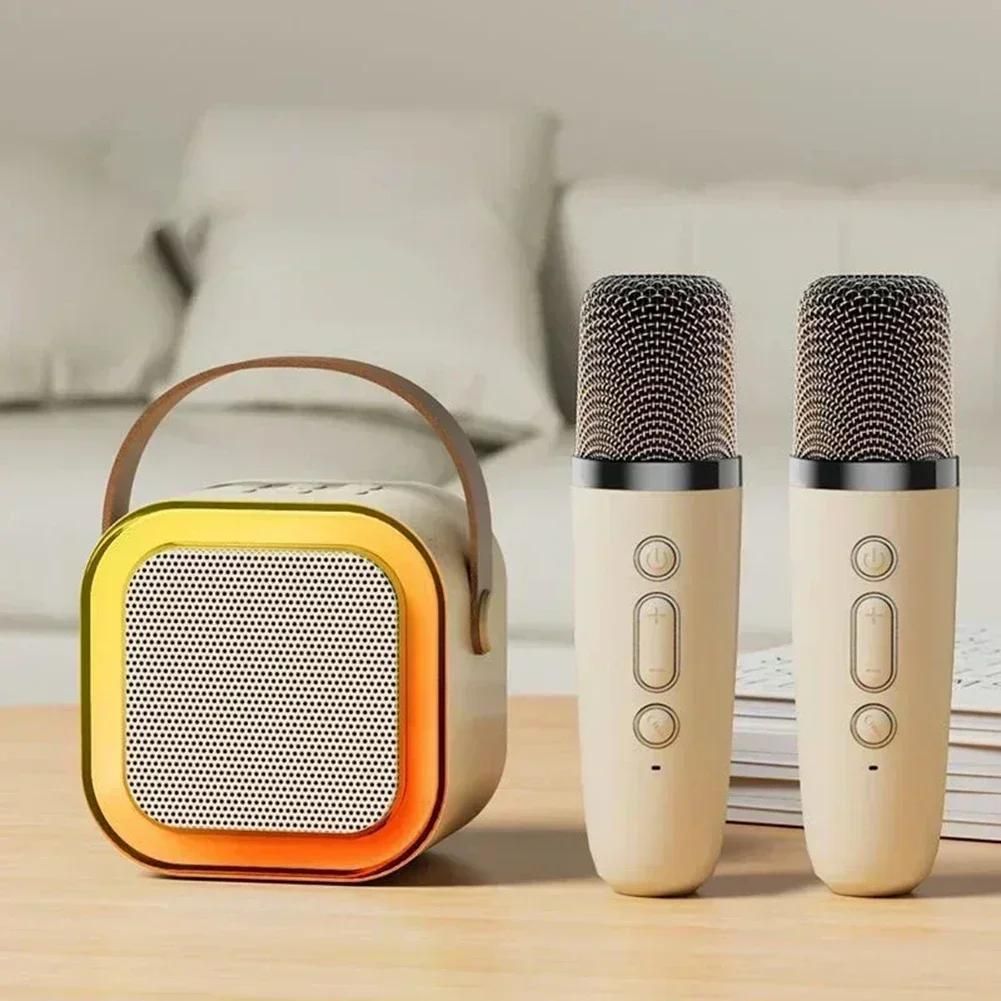 K12 Machine  karaok Portable Bluetooth 5.3 systme de haut-parleurs PA avec 1-2 Microphones sans fil maison famille chant cadeaux pour enfants-Beige 2 Mic image 2 | Rakuten