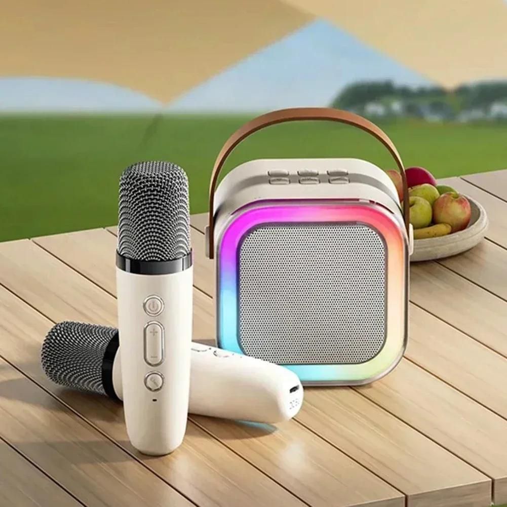 K12 Machine  karaok Portable Bluetooth 5.3 systme de haut-parleurs PA avec 1-2 Microphones sans fil maison famille chant cadeaux pour enfants-Beige 2 Mic image 5 | Rakuten