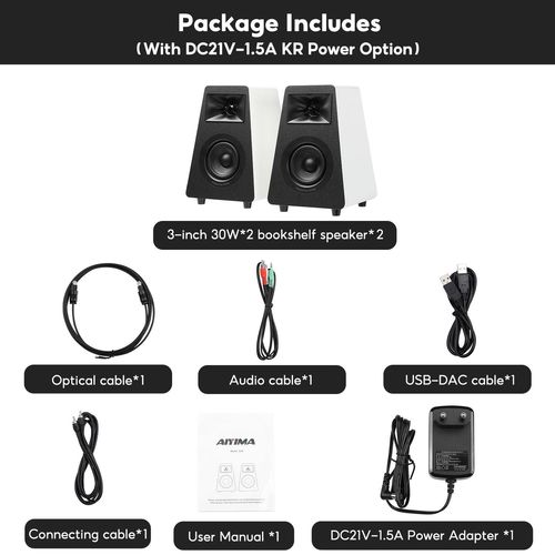 AIYIMA S30 haut-parleurs d'étagère actifs Bluetooth 5.3 en bois 100W moniteur de Studio haut-parleurs Hifi Home cinéma caisson de basses Orange/blanc-Blanc With KR Plug