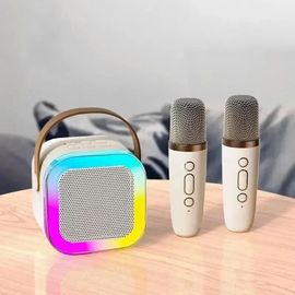 K12 Machine à karaoké Portable Bluetooth 5.3 système de haut-parleurs PA avec 1-2 Microphones sans fil maison famille chant cadeaux pour enfants-Beige 2 Mic